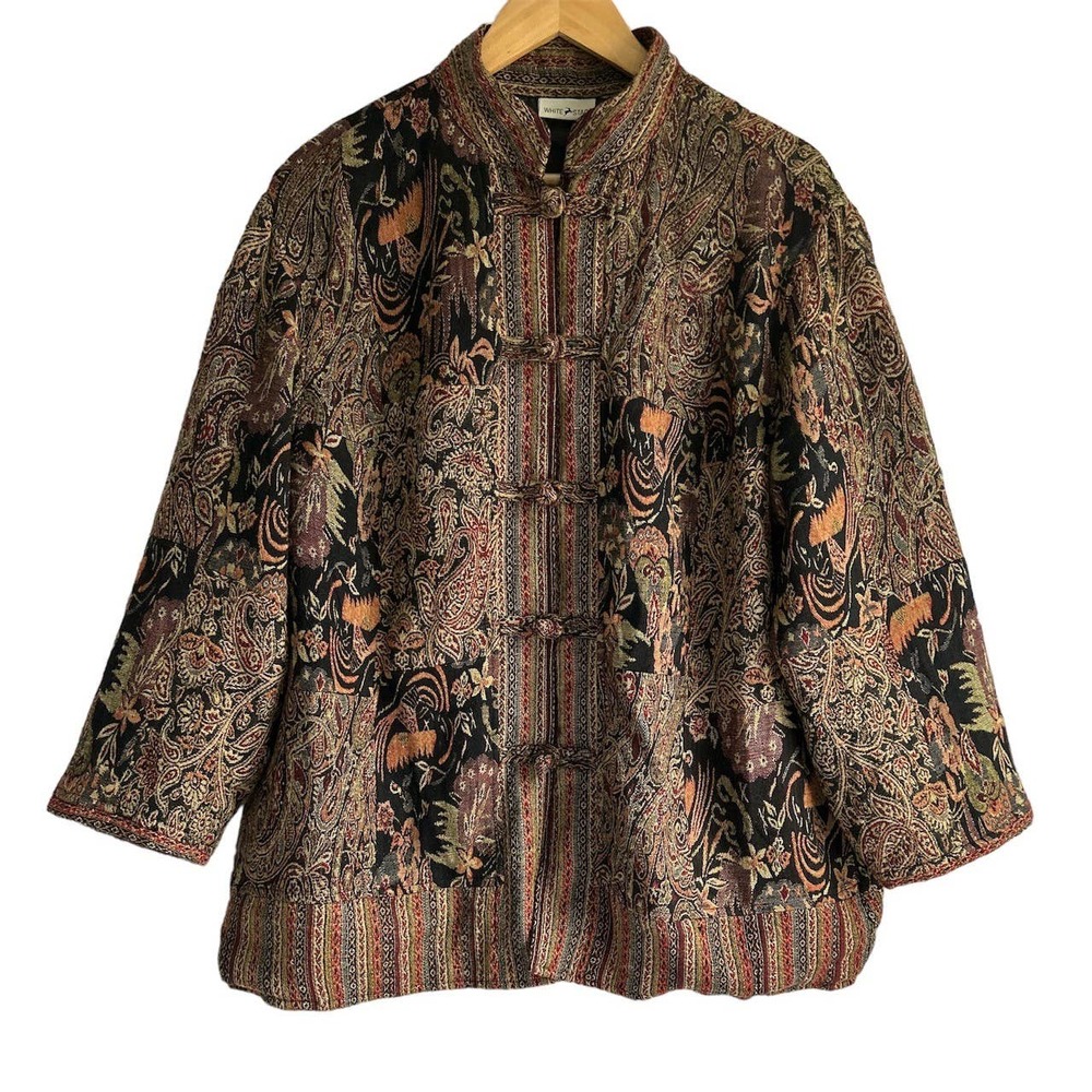 White Stag Size Large Artsy Paisley Patchwork Goblin Tapestry Asian Style Jacket